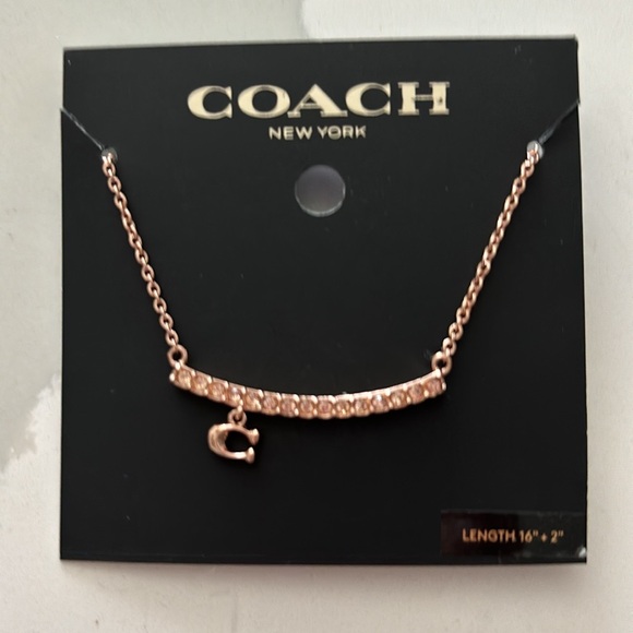 NWT Coach Pave Bar Charm Necklace in Rose Gold MSRP $88 - Picture 4 of 6